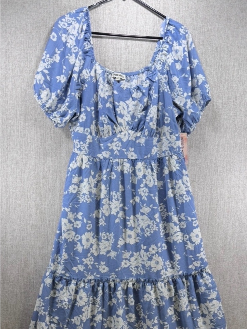 Inspired Hearts 2X Cottagecore Blue Floral Puff Sleeve Prairie Maxi Dress